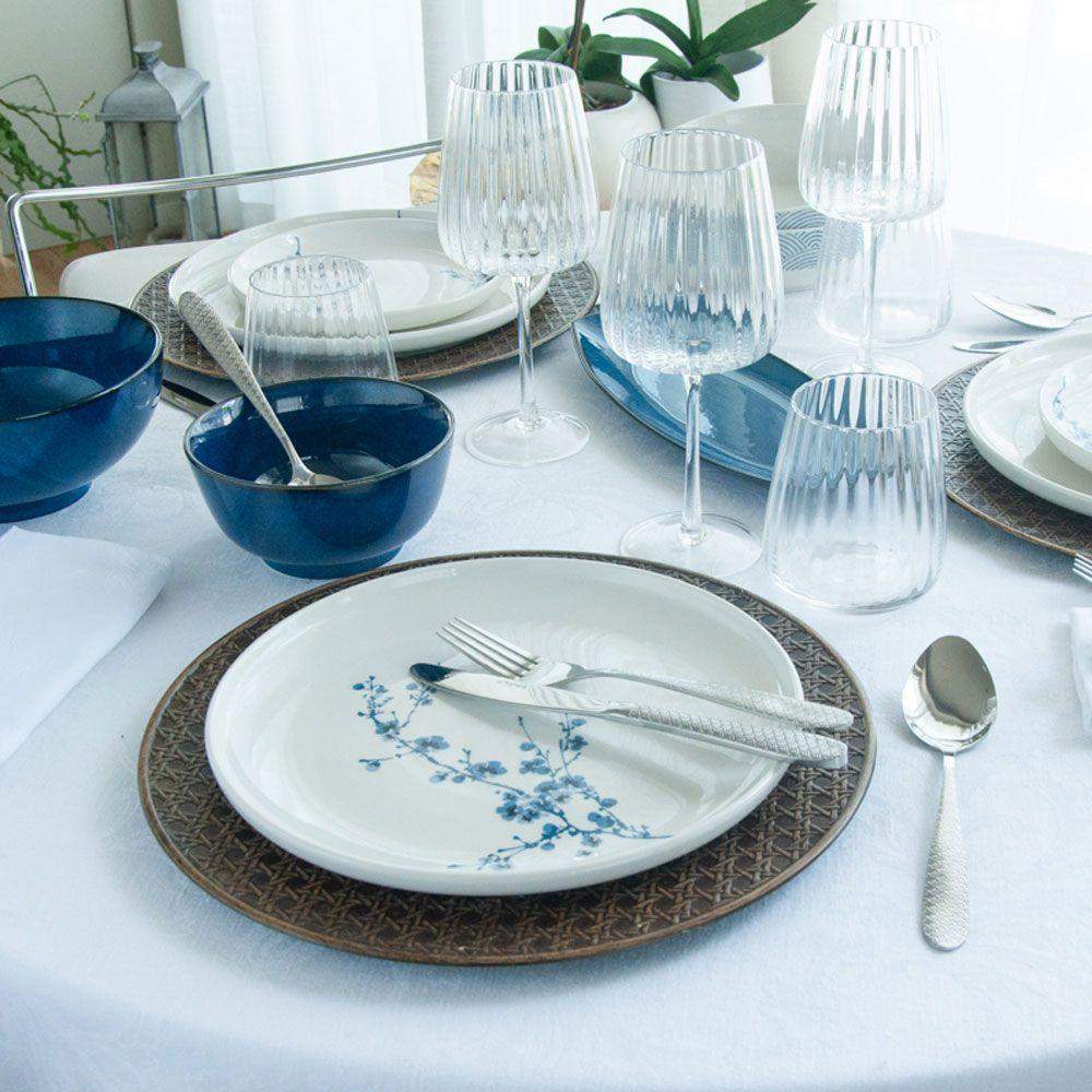 Talerz obiadowy porcelanowy 27 cm Orientale - biały z niebieskim motywem